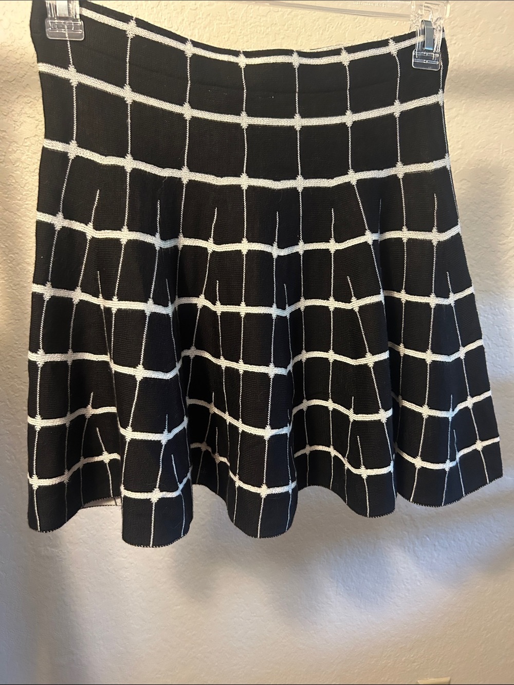 Candie’s Black and White Windowpane Knit Skater Skirt